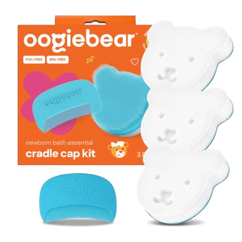 oogiebear Cradle Cap Brush Kit Includes 2 Additional Replacement Sponges – Gentle and Safe Scalp Massage Care with Sponge, Brush, and Comb for Newborns and Babies