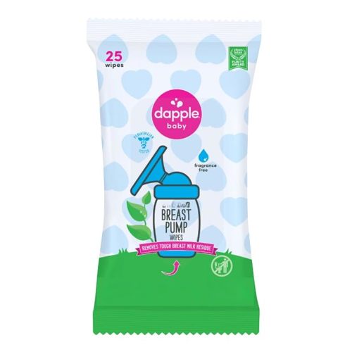 Dapple Breast Pump Wipes, Powered by Plants, Hypoallergenic, Removes Milk Residue, Fragrance Free, Convenient Wipes Pouch, 25 Count (2 Pack)