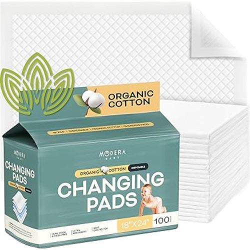 Organic Cotton Disposable Changing Pad Liners | Large 18x24 Hypoallergenic Ultra Absorbent & Waterproof Super Soft, Quilted Underpads for Baby Diaper Table & Travel, Leak Proof & Mess Free [100-Pack]