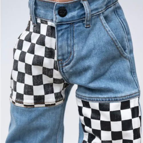 Checkered Patch Baggy Jeans
