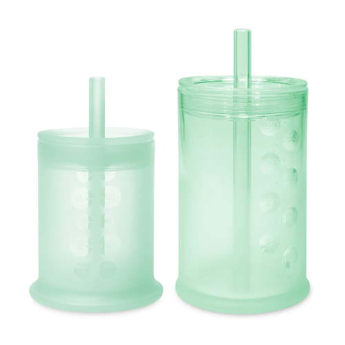Olababy Silicone Training Cup with Straw Lid 5oz + 9oz Bundle (Mint)