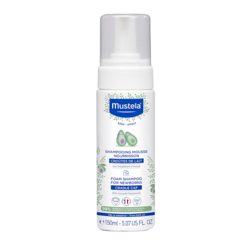 Mustela Cradle Cap Foam Shampoo for Newborn - Baby Shampoo with Naturally derived Avocado Polyphenols - Tear-Free & Fragrance-Free - 5.07 fl. oz.