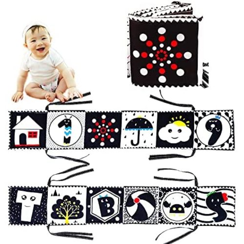 XXKJSZJQ Black and White High Contrast Soft Book for Baby, My First Sensory Toys Baby Early Education Cloth Book, Folding Infant Tummy Time Baby Crib Toys, Montessori Soft Baby Books Newborn Gift