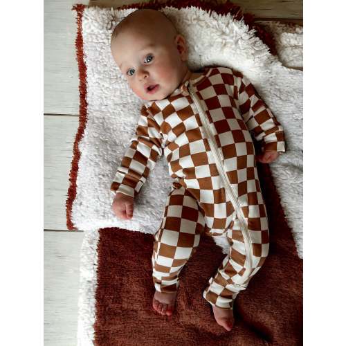 Stracciatella Checkerboard / Organic 2-Way Zip Romper