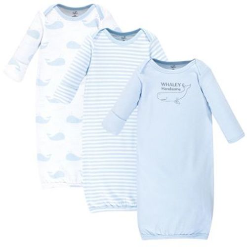 Touched by Nature Baby Boys Organic Cotton Long-Sleeve Gowns 3pk, Whale, Preemie