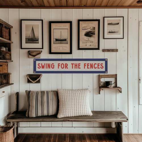 Swing For The Fences Felt Sign Banner | Vintage Baseball Banner, Inspirational Kids Room Decor, Sports Fan Wall Art Print. Player Coach Gift