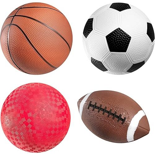 Bedwina Sports Balls for Kids & Toddlers - 5-inch Sports Balls Set Includes Football, Small Soccer Ball, Basketball, and Playground Balls, Fun Indoors & Outdoor Toys (Hand Pump Included)