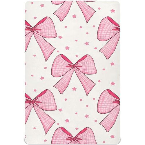 Checkered Print Bows Crib Sheets for Boys Girls Soft Breathable Mini Crib Sheets for Baby 52" x 28"