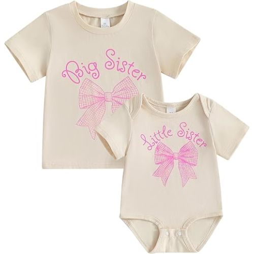 Big Sister Little Sister Matching Outfits Coquette Bow Toddler Girl T-shirt and Newborn Bodysuit Sibling Clothes