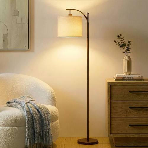 Brightech 62-in Oil Brushed Bronze Downbridge Floor Lamp with Fabric Shade