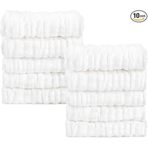 AIDEA Baby Muslin Washcloths-10 Pack, White