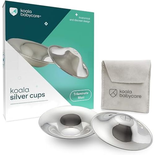 Koala Babycare The Original Silver Nursing Cups - Nipple Shields for Breastfeeding Newborn - Breastfeeding Essentials - Protect and Soothe - Tri-Laminate Silver - Maxi Size