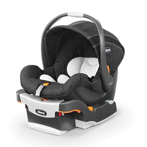 Chicco KeyFit Infant Car Seat and Base, Rear-Facing Seat for Infants 4-22 lbs., Includes Infant Head and Body Support, Compatible with Chicco Strollers, Baby Travel Gear, Encore/Black/Grey