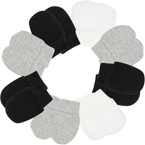 9pairs Anti-scratch Cotton Mittens Comfortable No Scratch Hand Protectors for Newborns Soft Boy Girl Gloves White Black Gray Keeping Safe
