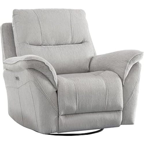 INZOY Glider Recliner Nursery Chair, Power Recliner Swivel Glider, Fabric Electric Swivel Recliner Rocker with Overstuffed Backrest, Power Recliner Chair Reclining Sofa for Living Room, Light Grey
