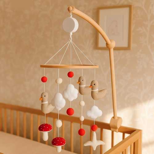 Handmade Baby Movable,Postpartum Mother Gift,Felt Mushroom Crib Movable Nature and Plant Nursery mobile, Felt Crib mobile, Customized design