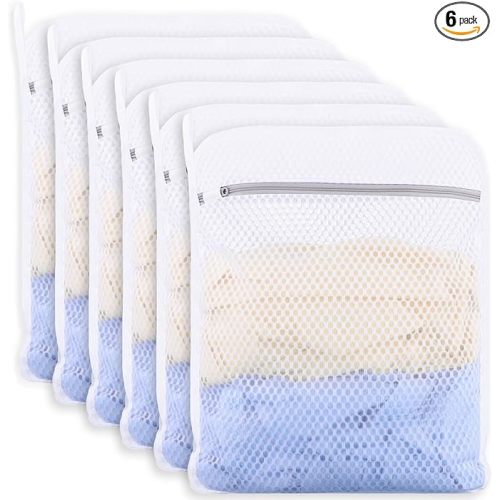 6-Pack Durable Honeycomb Mesh Laundry Bags for Delicates - 12x16 Inches Lingerie Bags for Washing Delicates with Sturdy Zippers, Protect Clothes in Washing Machine for Home, College & Dorm (Medium)