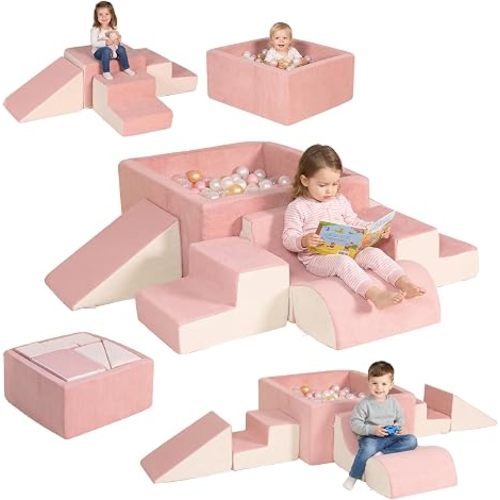 6PCS Soft Foam Climbing Blocks for Toddlers with Ball Pit Climbing Toys | Indoor Soft Play Set Climb and Crawl Activity Play Gym for Child Development (Balls Not Included)