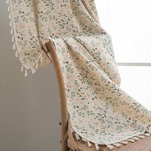 Floral Curtains 84 Inch Length for Bedroom Boho Linen Farmhouse Curtain for Living Room Vintage Blossom Patterned Rod Pocket Semi Sheer Window Treatments Drapes 2 Panels, Wildflower on Beige