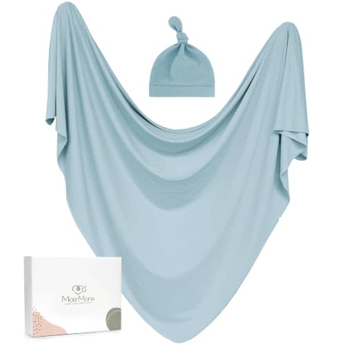 MairMore Newborn Swaddle Blanket & Beanie Set, Baby Receiving Blanket | Soft & Stretchy, 47 x 47 In, Baby Blanket with Hat & Name Sign for Photoshoot, Coming Home Outfit, Boys & Girls