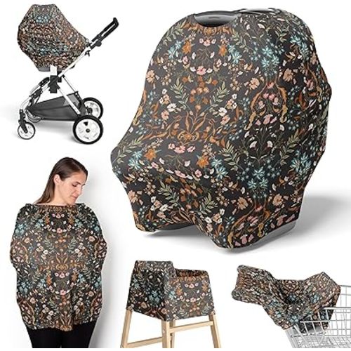 Sweet Jojo Designs Boho Wildflower Vintage Floral Girl Infant Baby Car Seat Cover Nursing Breastfeeding High Chair Shopping Cart Stroller Canopy Carrier Multipurpose Use Bohemian Farmhouse Cottagecore