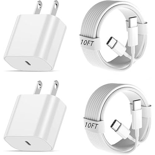 10FT Fast Charging for iPhone 16 15 Charger,2Pack 20W USBC Wall Charger Travel Plug Block Long 10Foot iPhone 16 15 Charging Cable for iPhone 16/16 Pro/15/15 Plus/15 Pro/15 Pro Max/iPad Mini 6/iPad Air