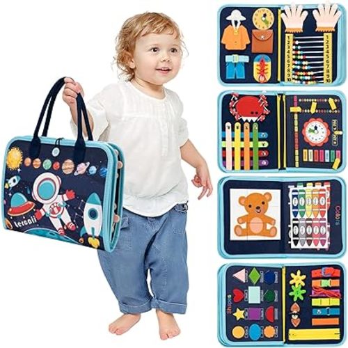 Toddler Busy Board Book Montessori Toys for 1 2 3 4 Years Old,Sensory Board Educational Activities for Learning Fine Motor Skill,Toy for Boy & Girl Birthday Gift,Toddler Toy for Airplane Car Travel