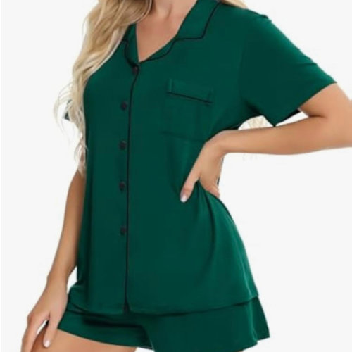 SWOMOG Womens Button Down Pajamas Set Short Sleeve Sleepwear Bride Soft Pj Lounge Sets XS-3XL