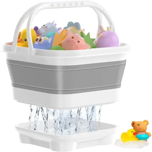 Anivia Foldable-Bath-Toy-Storage-Organizer, Bath Toy Holder with Base, Quick-Drain-Drying Bathtub Toy Storage/Basket, Stand Up Bathroom Shower Toys Holder for Kids - Gray