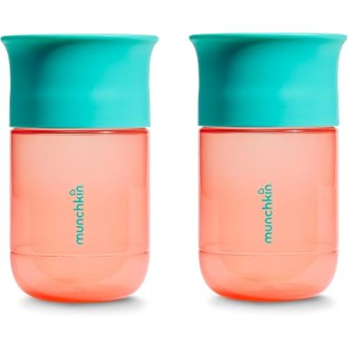 Munchkin Control Flow Open Training Toddler Cups with Removable Valve, 18+ Months, 10 Ounce, 2 Pack, Coral