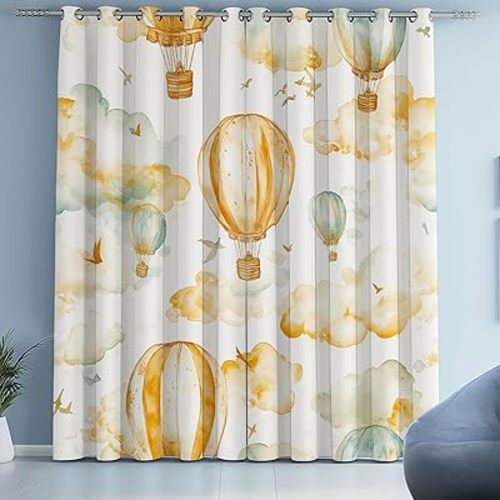 Hot Air Balloon Curtains Blackout, 27.5x63 Inch, Adventure Cloud Bird Curtain Grommet 2 Panels Set, Thermal Insulated, Nostalgic Drapes for Bedroom, Living Room