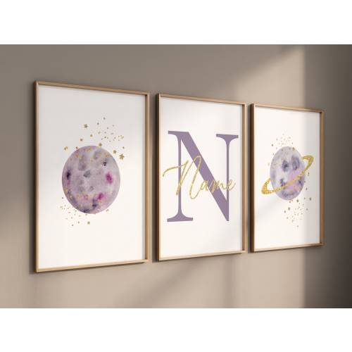 Purple Space Nursery Prints: Rocket Ship Wall Art