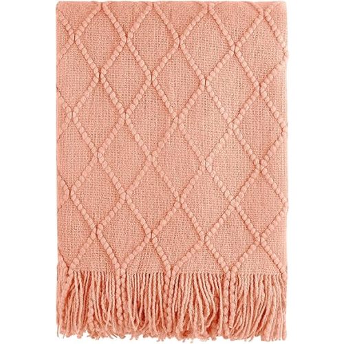 BOURINA Orange Throw Blanket 50x60 Inches Throw Textured Solid Soft Sofa Couch Decorative Knit Blanket