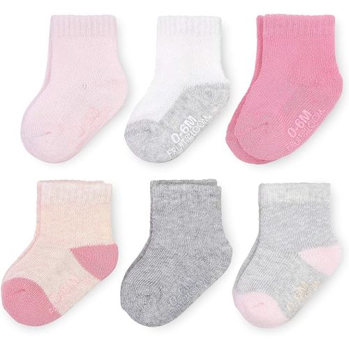 Fruit of the Loom All Weather Baby & Toddler Socks - Cotton Crew Socks with Grips for Boys, Girls and Unisex