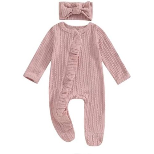 Twopumpkin Newborn Baby Boy Girl Knit Onesie Romper Newborn Coming Home Outfit Infant Fall Winter Spring Clothes with Hat