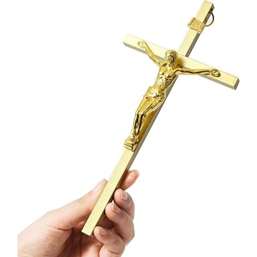 VINETEN Crucifix Wall Cross | Metal Slender Catholic Crosses | Cross Wall Décor for Your Home - 8 Inch