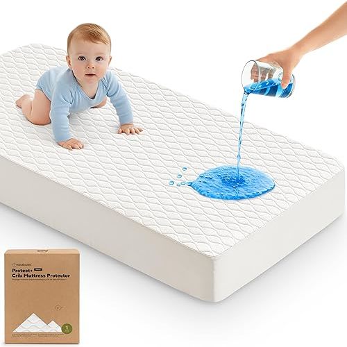 1pk Waterproof Crib Mattress Protector Cover Fitted 52x28 (Soft White/Mavy)