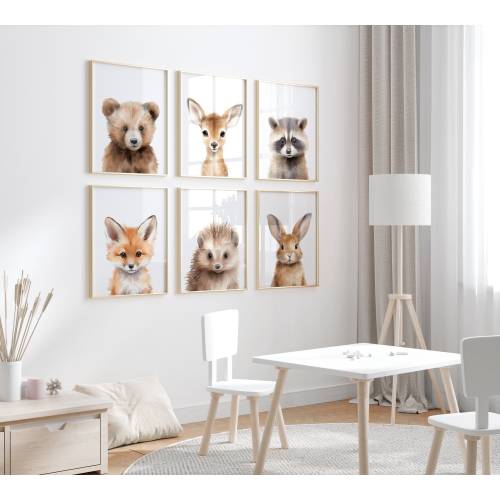 Woodland Animals Print, Forest Animal Nursery Decor, Boy Nursery Printable, Set of 6 Woodland Creatures Prints, Little Forest Critters,H2964