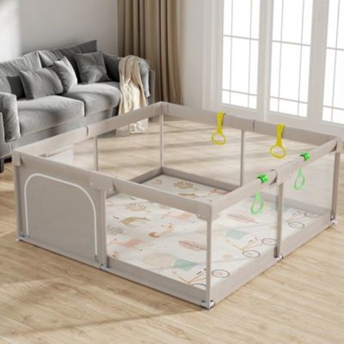 Fodoss Baby Playpen with Mat ，59 x59 In Playpen for Babies and Toddlers, Indoor & Outdoor Activity Center, Safety Baby Fence (59×59×27inch, gray)