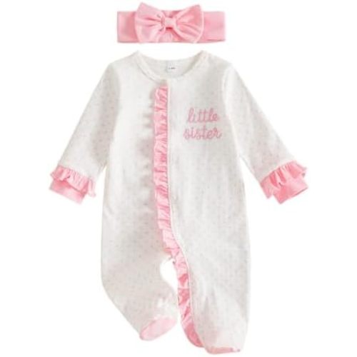 Little Sister Newborn Outfit Footed Romper Jumpsuit With Headband