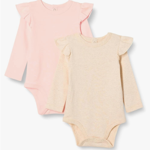 Amazon Essentials Baby Girls' Long-Sleeved Ruffle Bodysuits, Pack of 2