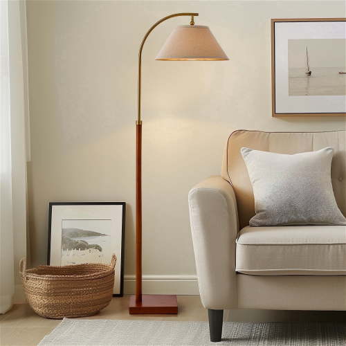 Oneach 63" Farmhouse Arc Floor Lamp for Living Room,Retro Mdf Metal Standing Lamp for Bedroom