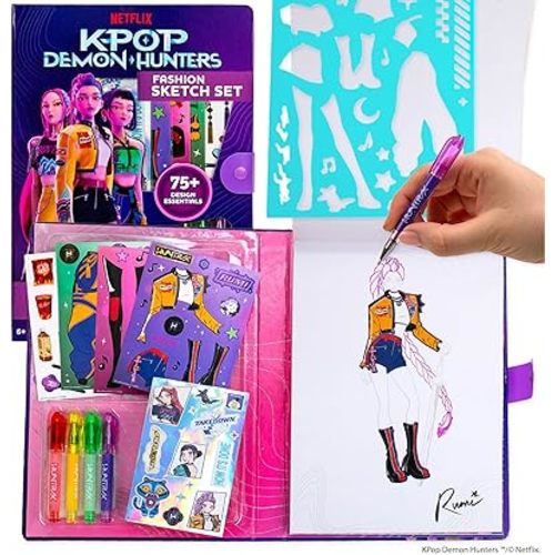 Kpop Demon Hunters™ Fashion Sketch Set, Includes Coloring Book, Gel Pens, Kpop Demon Hunters Stickers, Stencils & More, Great Girls Toys Age 6-8