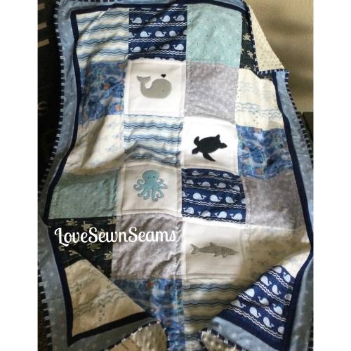 Ocean quilt/Handmade quilt/Coastal baby quilt/Nautical quilt/shark quilt/sea turtle quilt