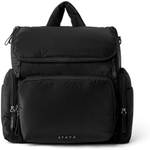 Staya Large Diaper Bag Backpack - Water Resistant Travel Baby Bag with Multiple Compartments (Black)