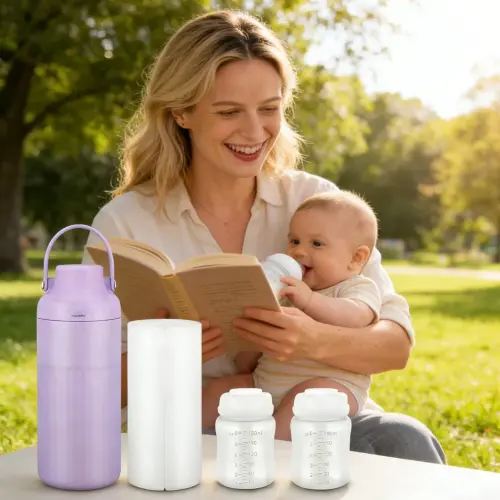 Portable Breast Milk Cooler for Travel, 30 Hours Ice-Free Cooling Breast-milk Storage Bottles Container, 12oz Leak Proof Outdoor
