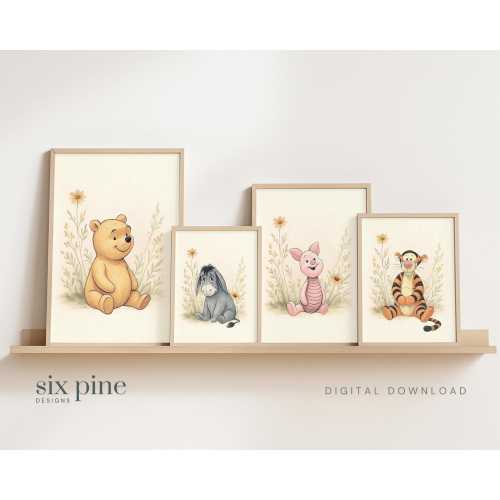 Set of 4 Winnie the Pooh Nursery Prints | Classic Style Winnie the Pooh and Friends Art Prints | Nursery Decor |  DIGITAL DOWNLOAD