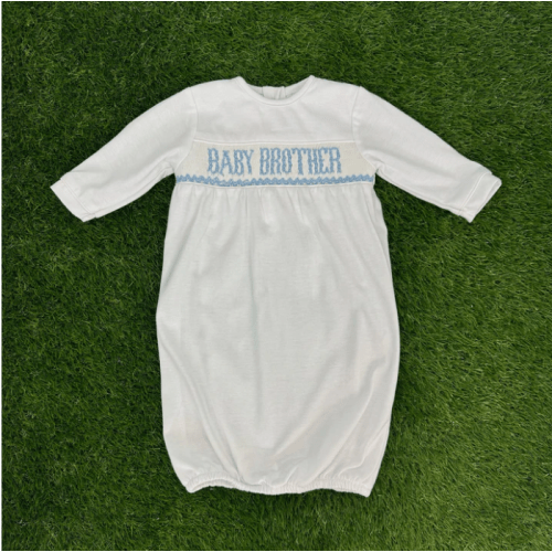Smocked Baby Brother Layette Gown – Pleats and Stitches