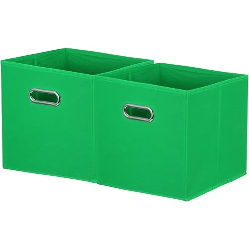 uxcell 2 Pack Storage Cubes, 11 x 11 x 11 Inch Fabric Storage Bins with Circular Handle, Foldable Cube Organizer Bins Box for Closet Shelves Nursery Offices Home Clothing, Grass Green