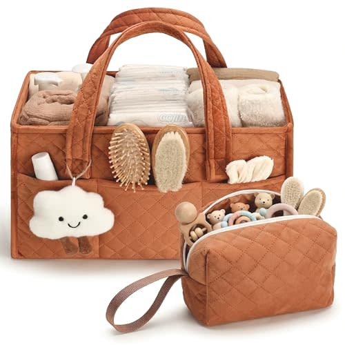 PeraBella Baby Diaper Caddy Organizer, Baby Basket Shower Gift, Portable Changing Table Basket, Postpartum Caddy & Tote Bag Pouch, Newborn Boy & Girl Nursery Essentials Registry, Car Diaper Organizer
